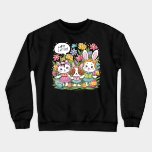 Happy Easter Bunny And Cat And Dog Mom Dad Boys Girls kids Crewneck Sweatshirt